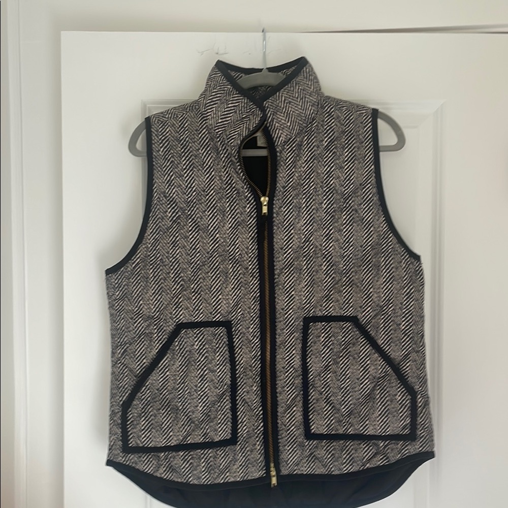 J. Crew Black and Gray Quilted Vest with High Collar